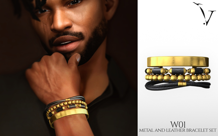 veyard W01 metal and leather bracelet set - yellow gold