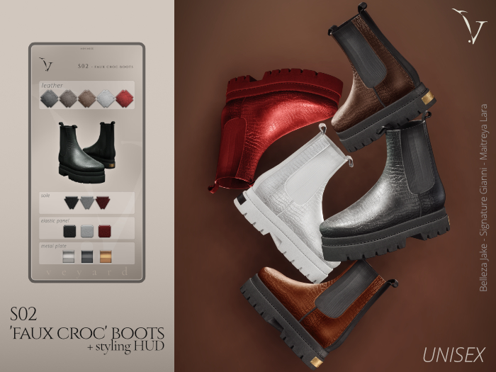 veyard S02 faux croc boots - FATPACK / Maitreya / Belleza - Jake / Signature - Gianni