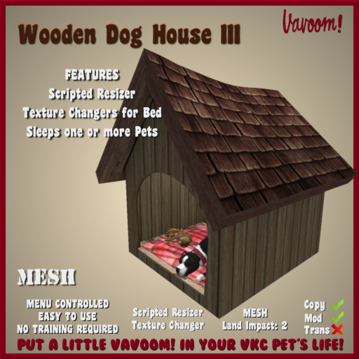 Wooden Dog House III by Vavoom! - Accessories and Toys for Virtual Kennel Club (VKC®) Pets - No Training Required
