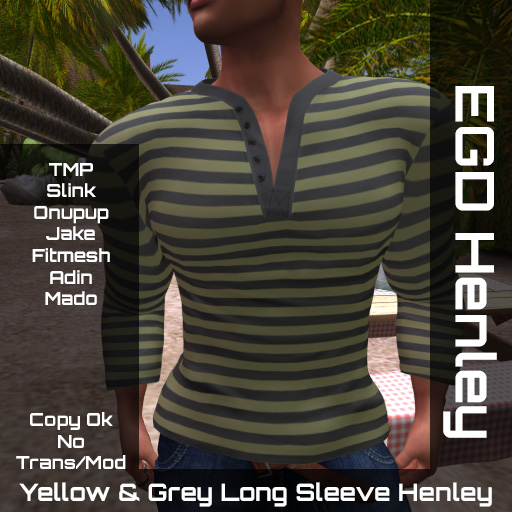 (EGD) Yellow Grey Stripped Henley LS
