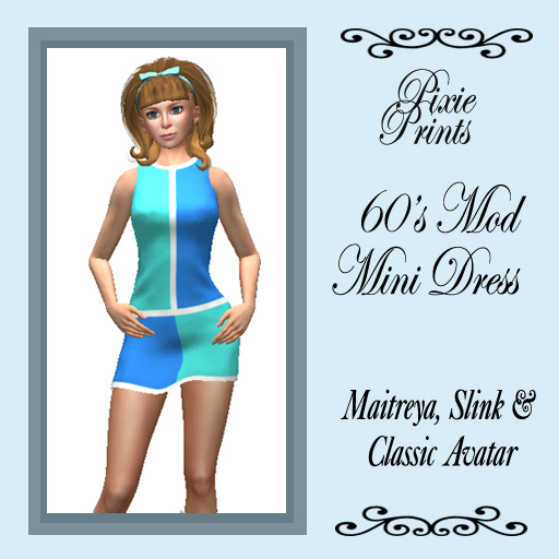 Pixie Prints 60's Mod Mini Dress - Aqua