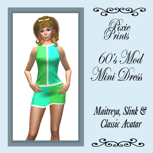 Pixie Prints 60's Mod Mini Dress - Green