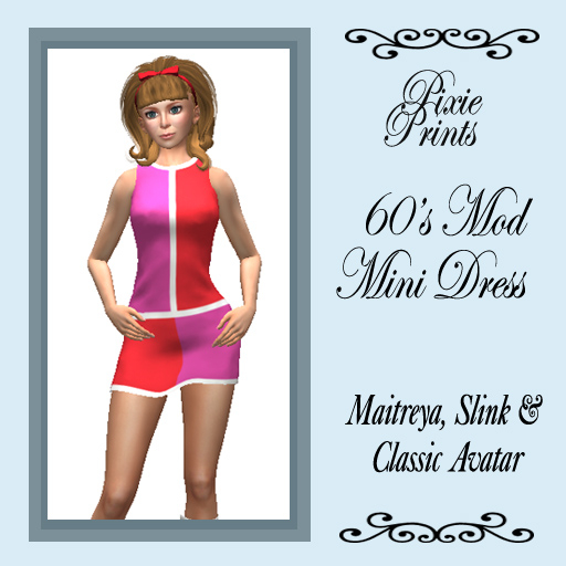 Pixie Prints 60's Mod Mini Dress - Pink
