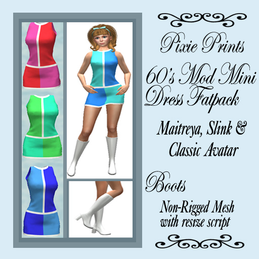 Pixie Prints 60's Mod Mini Dress Fatpack & Retro Boots