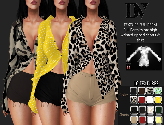 DV- high waisted ripped shorts & shirt-TEXTURES