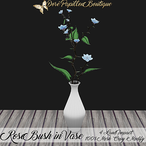 DPB Rose Bush In Vase - Baby Blue