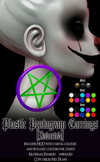 Spookshow - Plastic Pentagram Earrings [Inverted]