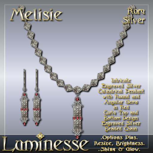 MELISIE Rory Necklace & Earrings Set OP - Red Silver