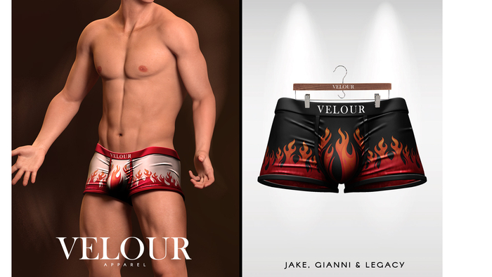 VELOUR APPAREL: "Keanu" Boxer (Black Fire)