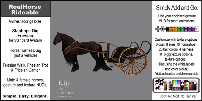 *E* RealHorse Rideable Friesian Stanhope Gig [Add & Click]