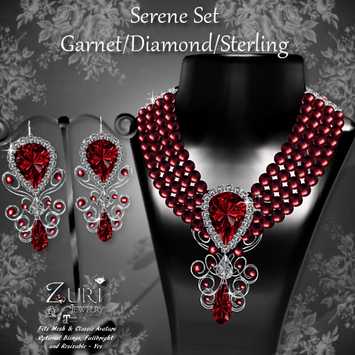 C- Zuri Rayna-Serene Set P-Mesh Garnet/Dia/Sterling