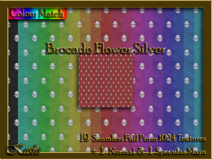 Brocade Flower Silver Seamless Texture Set