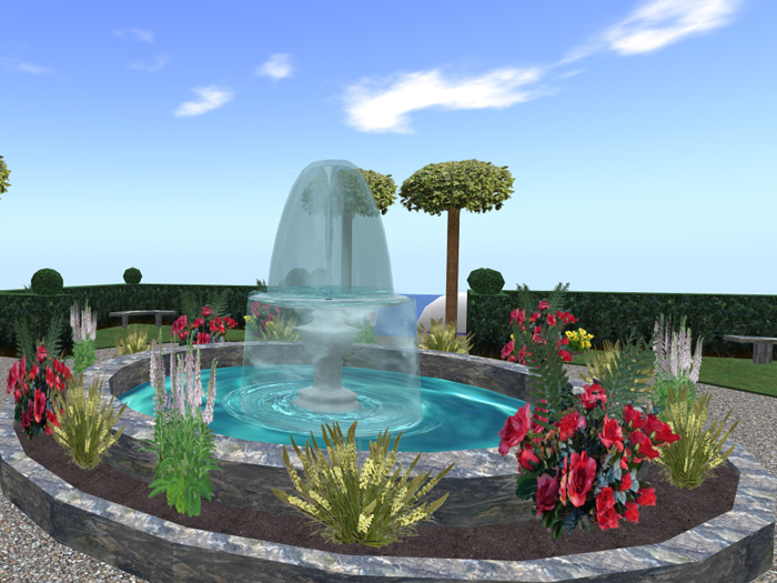 Italian Garden with Red Roses & Yellow Torch & Foxglove Flwrs