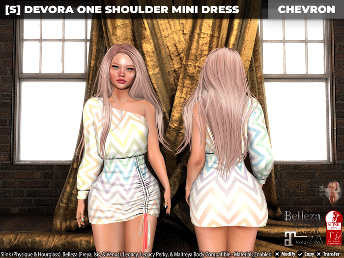 [S] Devora One Shoulder Mini Dress Chevron