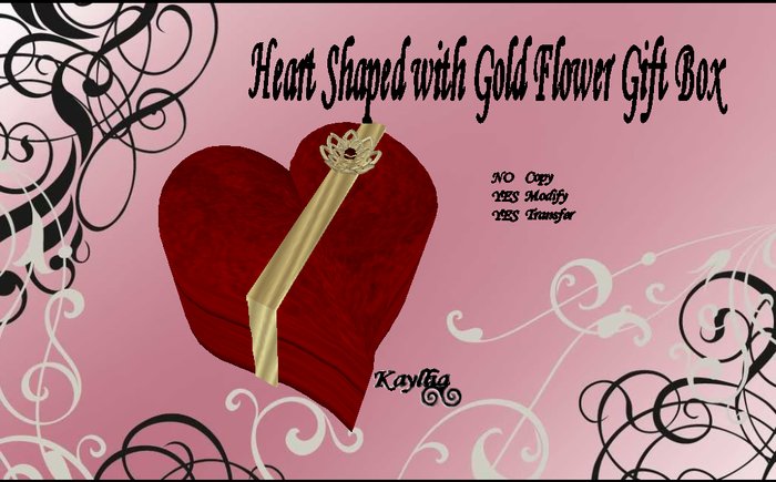 Gift Box Heart Shaped with Gold Flower