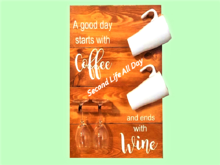 KITCHEN WOOD PLAQUE COFFEE SL DAY WINE DISPLAY HOME DECOR! Farm&Country 3D Cut Out Wall Decal Style on 1Prim Hang Up C/M
