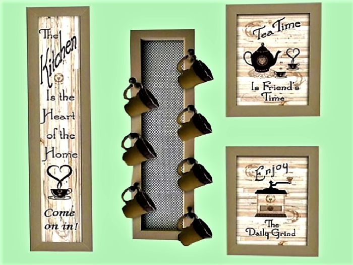 KITCHEN SET COFFEE TEA CUP HANGER! HOME DECOR! Farm&Country 3D Detailed Cut Out Wall Decal Style on 1Prim C/M Hang Ready