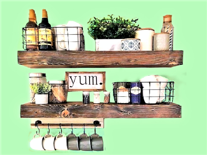 2 SHELF YUM COFFEE CUP HANGER&PLANT HOME DECOR Farm&Country 3D Detailed Cut Out Wall Decal Style on 1Prim C/M Hang Ready