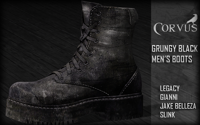 Corvus : Grungy Black Men's Boots