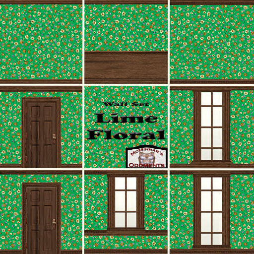 Lime floral wall set