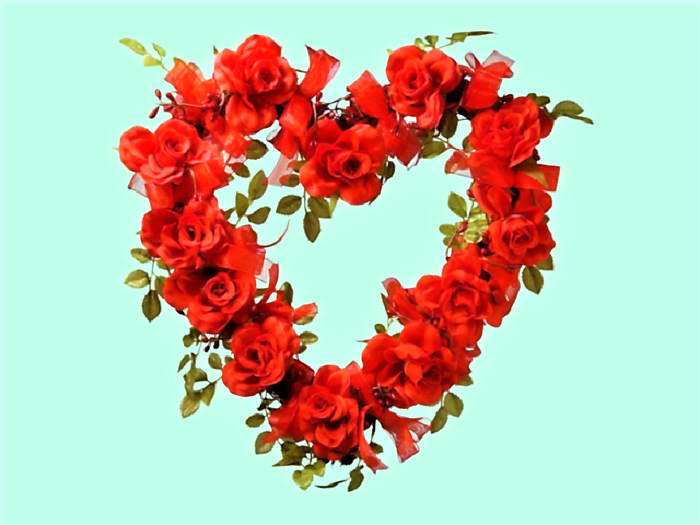 WALL ART HOME DECOR RED ROSES HEART WREATH 3D Detailed Cut Out Decal Style on 1 Prim C/M Hang Ready