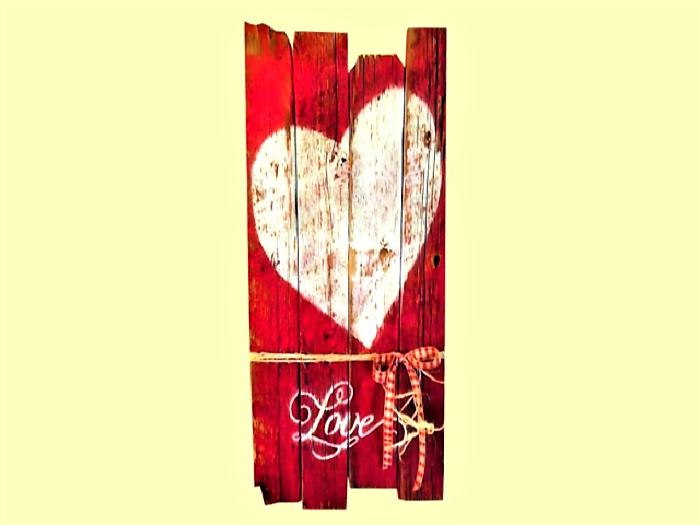 Painted WEATHERED WOOD HEART LOVE RED HOME DECOR Farm & Country 3D Detailed Cut Out Wall Decal Style on 1Prim Ready C/M
