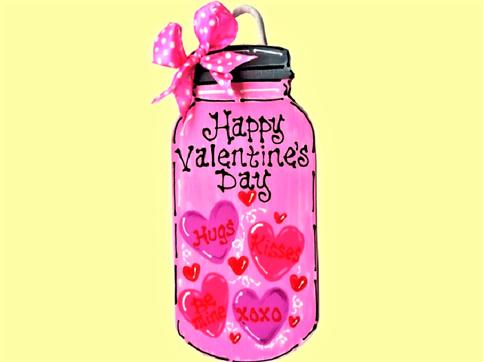 VALENTINES DAY GREETER JAR Wood Welcome Hanger HOME DECOR Farm&Country 3D WALL DECAL STYLE ON 1 PRIM C/M Image2sides