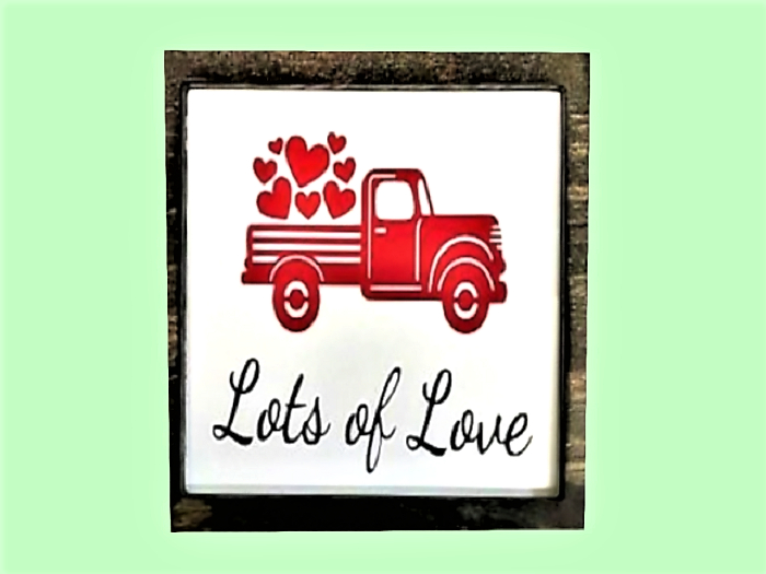 TRUCK FULL OF LOVE HEARTS Tile & Framed Plaque! HOME WALL DECOR Farm&Country 1 Prim C/M Image 2 Sides, Ready to Hang