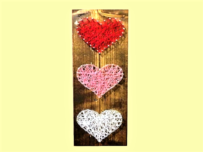 THREAD & NAIL HEARTS ON WOOD Kitchen HOME WALL DECOR! Farm &Country 1 Prim Copy/Mod, Image 2 Sides. Ready to place