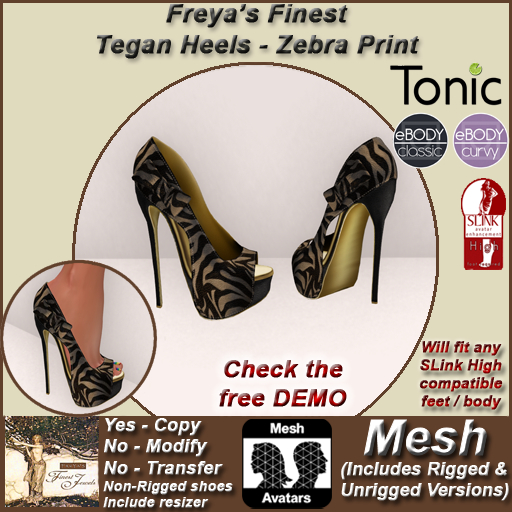 FFJ Tegan Heels (Zebra) - Rigged and Unrigged