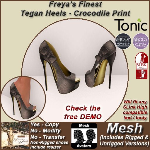 FFJ Tegan Heels (Crocodile) - Rigged and Unrigged