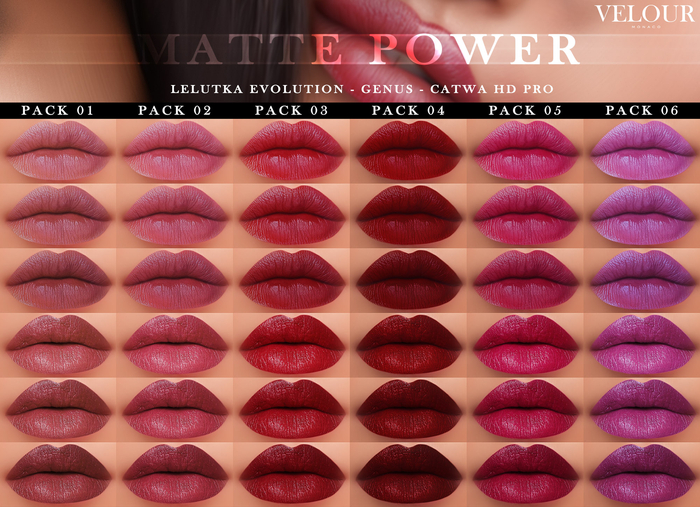 VELOUR: "Matte Power" HD Lips - FATPACK (Catwa HD PRO)