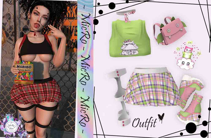 - MicRo - Outfit Schoolgirl Green Pink