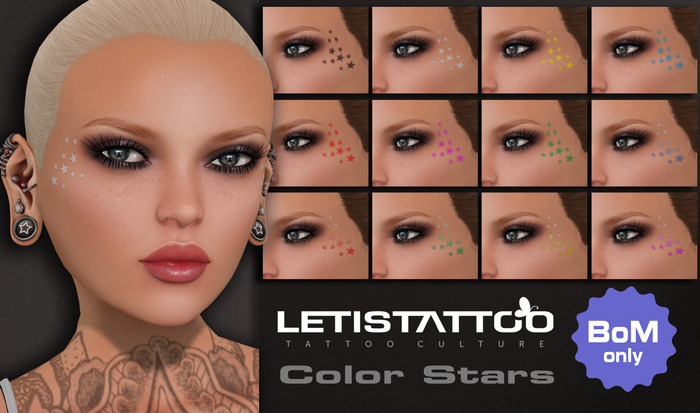 Letis Tattoo :: Face Stars Colors :: BoM (Bake on Mesh)