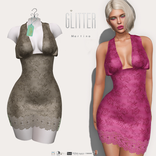 Glitter Martina Fitmesh Lace Dress Sand