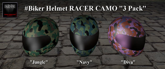 #Biker Helmet RACER CAMO "3 Pack"