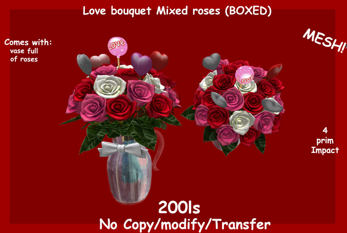 Love Roses Sl Second Life Marketplace - Love bouquet Mixed roses (BOXED)