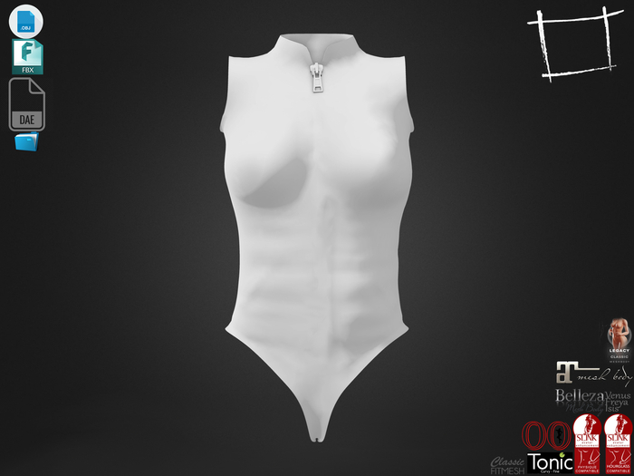 Dae Obj FBX For Women's Sleeveless Zipped Body Suit Belleza, Slink, Legacy, Maitreya, Tonic