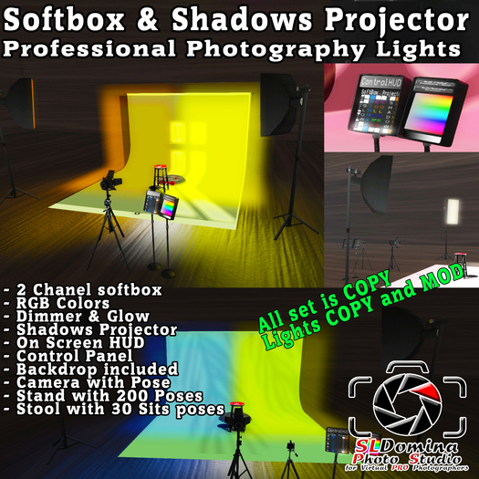 PHOTO TOOLS - SoftBox + Shadow Projector Amb.occlusion photography, lights, Photo studio, HUD control 300 quality poses