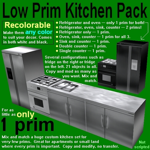 Recolorable low-prim kitchen pack