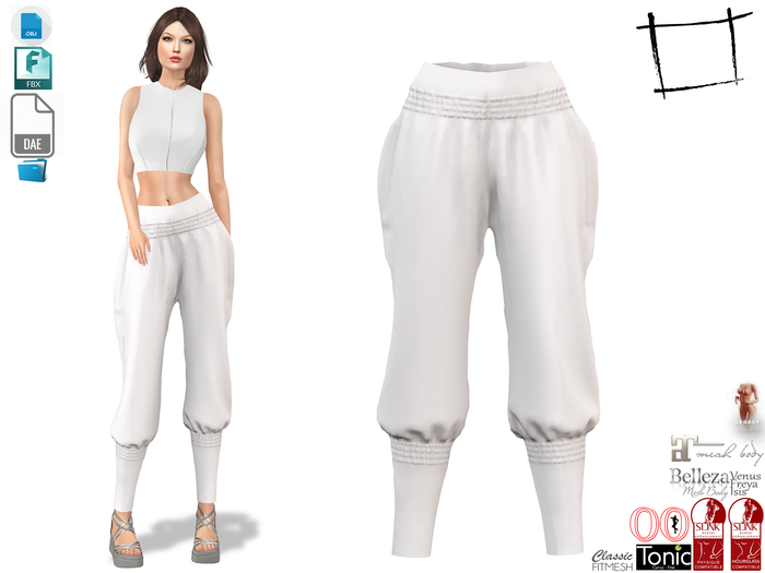 Dae Obj FBX For Elastic Harem Pants Belleza, Slink, Legacy, Maitreya, Tonic