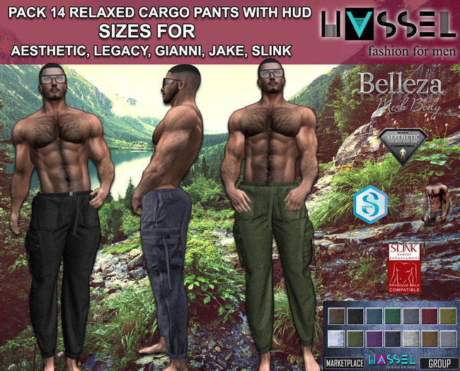 (HASSEL) PACK 14 RELAXED FIT CARGO TROUSERS FOR AESTHETIC, LEGACY MALE & ATHLETIC, GIANNI, BELLEZA JAKE, SLINK PHYSIQUE