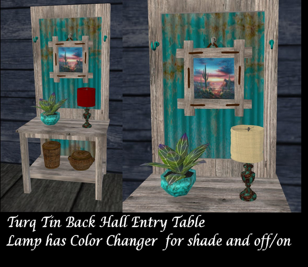 AA Country Turqoise Tin Back Entry Table