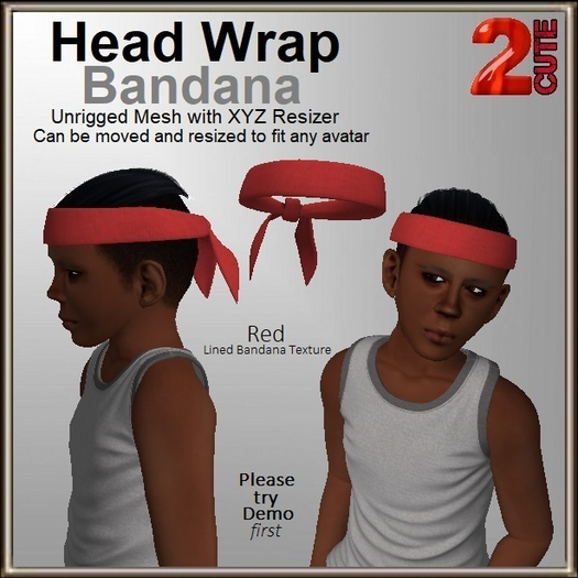 Head Wrap Bandana [2cute] Solid Red