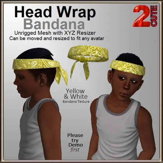 Head Wrap Bandana [2cute] Yellow & White