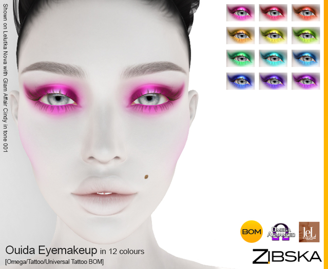 Zibska ~ Ouida Eyemakeup in 12 colors with Omega appliers, tattoo and universal tattoo BOM layers