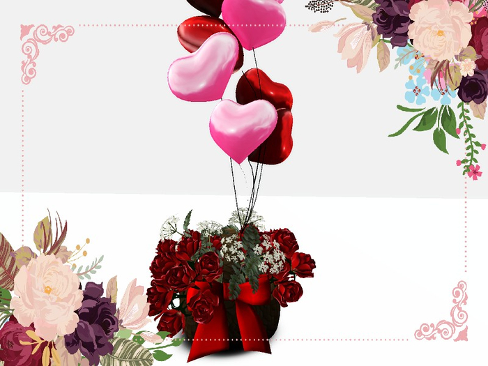 [AE] Gift Store - Deluxe 50 Roses Floral Basket with Balloons