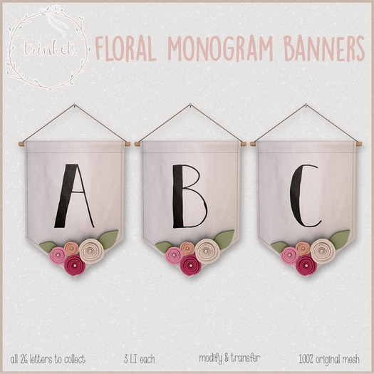 .trinket. floral monogram banner - u
