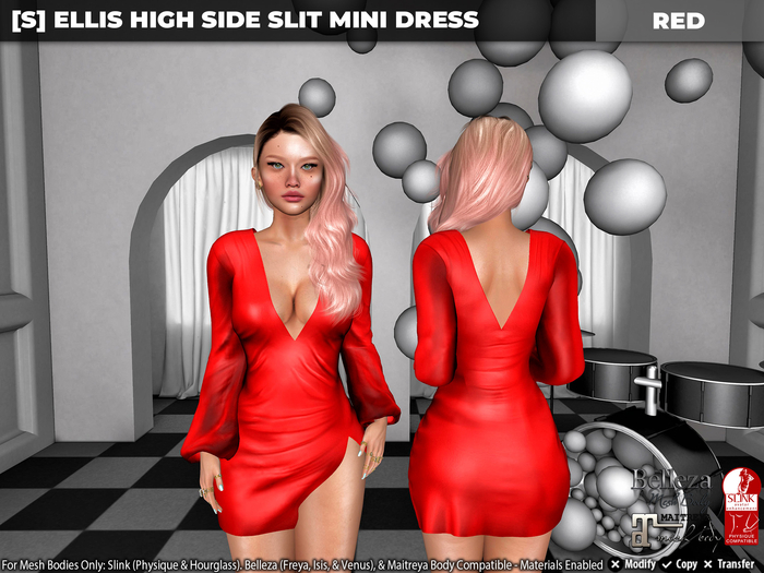 [S] Ellis High Side Slit Mini Dress Red