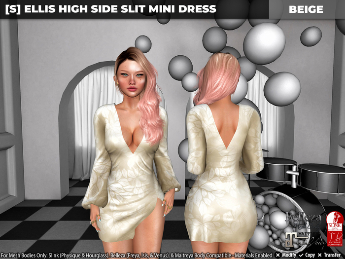 [S] Ellis High Side Slit Mini Dress Beige